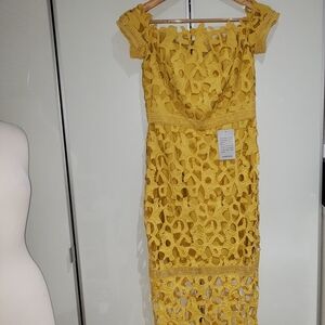 Chi Chi London Yellow Crochet Midi Dress